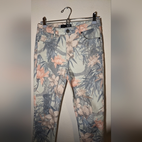 Kut from the Kloth Donna high rise skinny floral jeans raw hem - Picture 2 of 9